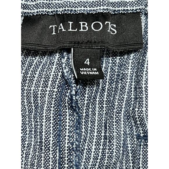 Talbots Linen Pants blue/white stripes Women’s 4 Drawstring Straight Leg Coadtal - Picture 4 of 5